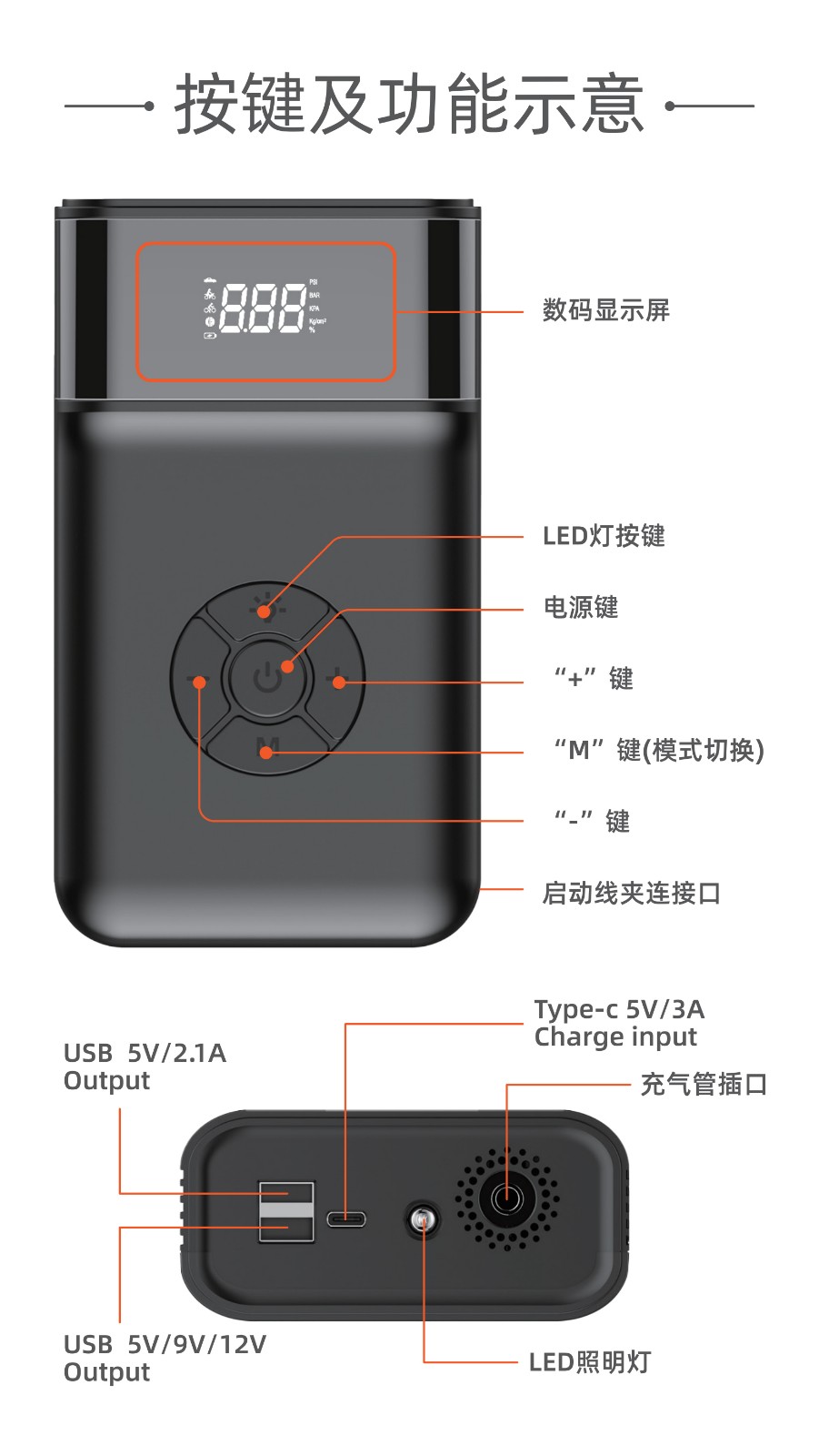 电将军B05汽车启动电源充气泵一体机03